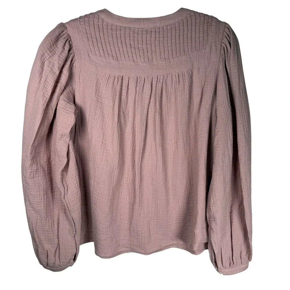 Catherine Malandrino NWT Organic Cotton Gauze Blouse Mauve Pleated Tassel S‎ - Picture 8 of 12